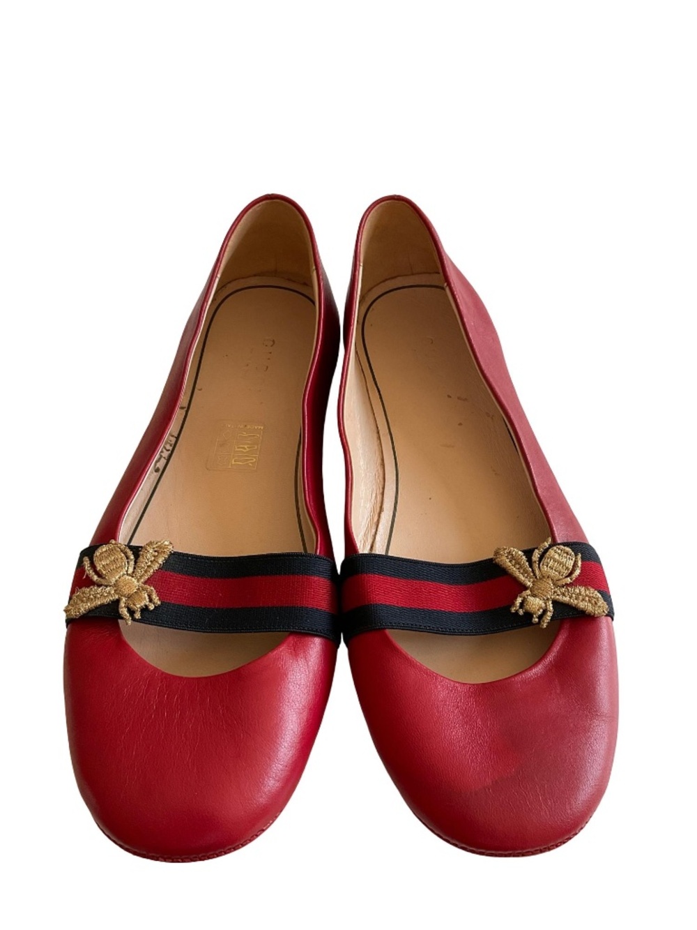 Gucci Bayadere Bee Leather Ballet Flats